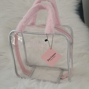 Juicy Couture Large Clear Vinyl Cosmetic Bag with Pink Furry Handles
